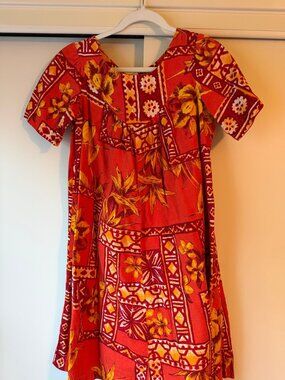 Vintage Made in Hawaii Orange Yellow Tropical Floral Dress Size 12